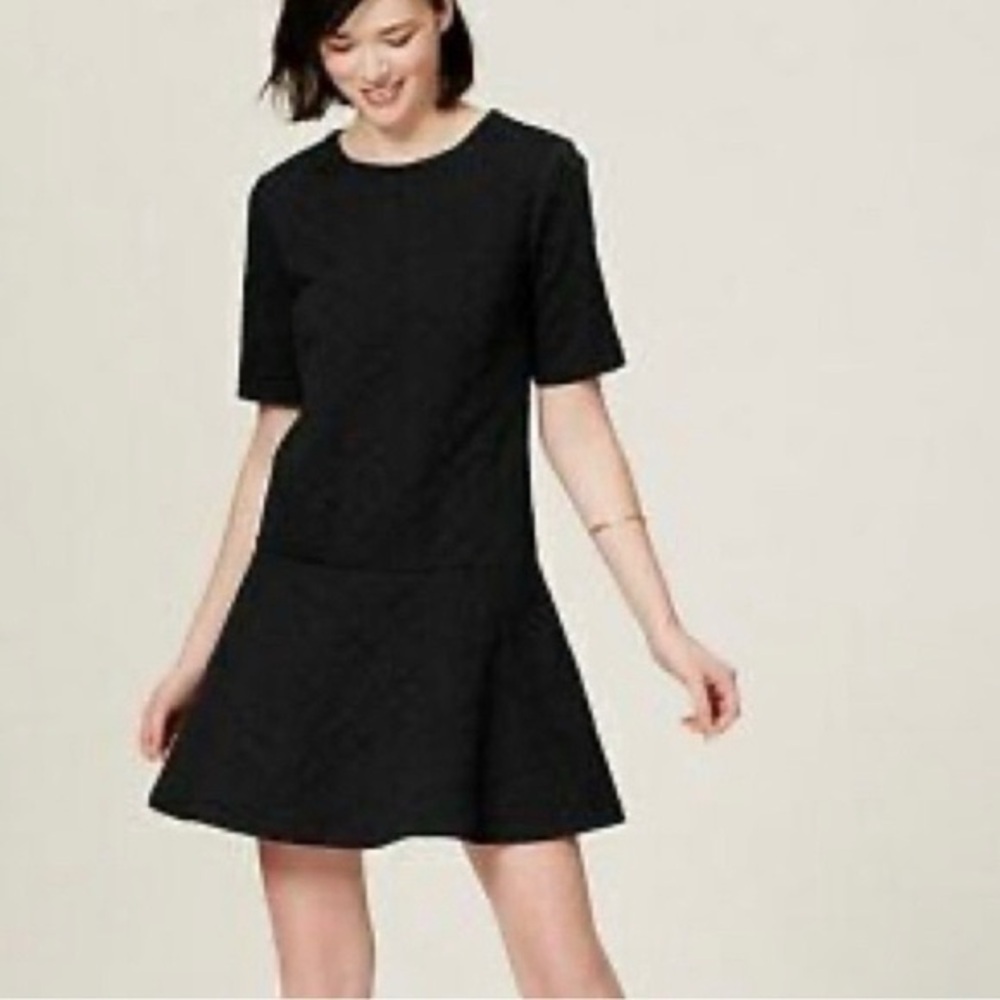 Ann Taylor LOFT Black Quilted Drop Waist Dress